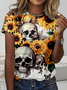 Simple Sunflower Skull Regular Fit T-Shirt