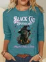 Black Cat Apothecary Halloween Casual Long Sleeve Shirt