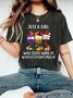 Women's Just A Girl Who Loves Wine At Hallothanksmas Print Vintage Distressed Shirt