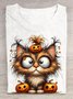 Halloween Cat Clipart with Pumpkin Hat and Big Eyes Cotton T-Shirt