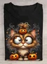 Halloween Cat Clipart with Pumpkin Hat and Big Eyes Cotton T-Shirt