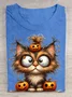 Halloween Cat Clipart with Pumpkin Hat and Big Eyes Cotton T-Shirt