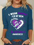 Women's Alzheimer's Awareness I Wear Purple For My Mom - Heart Ribbon Casual Long Sleeve Shirt