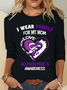 Women's Alzheimer's Awareness I Wear Purple For My Mom - Heart Ribbon Casual Long Sleeve Shirt