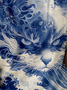 Women'sBlue Waves&Cats Print T-Shirt