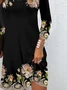 Floral print casual round neck long sleeved women's dress