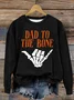 Dad to the Bone Funny  Halloween Skeleton Hand Loose Casual Crew Neck Text Letters Sweatshirt