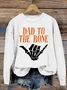 Dad to the Bone Funny  Halloween Skeleton Hand Loose Casual Crew Neck Text Letters Sweatshirt