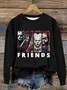 Friends Horror Characters Casual Loose Crew Neck Text Letters Sweatshirt