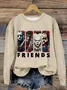 Friends Horror Characters Casual Loose Crew Neck Text Letters Sweatshirt