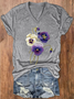 Women's Alzheimer's Awareness Purple Floral Print V-Neck T-Shirt