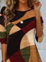 Women's Long Sleeve T-shirt Spring/Fall Brown Geometric Jersey Crew Neck Daily Going Out Casual Top