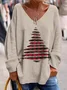 Casual Crew Neck Christmas Tree Long Sleeve Shirt