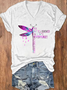 You May Not Remember But I Will Never Forget Dragonfly Alzheimer's Awareness Crew Neck Loose Casual Floral T-Shirt