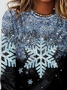 snowflake print casual round neck women's T-shirt