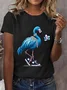 Women's Pearl Necklace Canvas Shoes Flamingo Print Round Neck T-Shirt