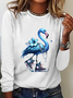 Pearl Necklace Canvas Shoes Blue Flamingo Print Casual Long Sleeve Shirt