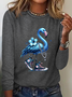 Pearl Necklace Canvas Shoes Blue Flamingo Print Casual Long Sleeve Shirt