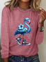 Pearl Necklace Canvas Shoes Blue Flamingo Print Casual Long Sleeve Shirt