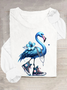 Pearl Necklace Canvas Shoes Blue Flamingo Print Casual Long Sleeve Shirt