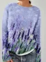 Knitted Crew Neck Casual Purple Floral Alzheimer's Sweater