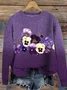 Women's Alzheimer's Purple Floral Print Crew Neck Loose Sweater