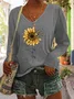 Sunflower Butterfly Printed Round Neck T-shirt