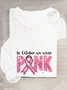 In October We Wear Pink Embroidery Breast Cancer Awareness Casual Long Sleeve Shirt