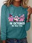 In October We Wear Pink Halloween Fur Dogs Witch Breast Cancer Awareness Casual Long Sleeve Shirt