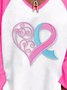 Women's Pink Breast Cancer Heart Loose Long Sleeve Shirt