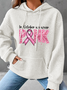 In October We Wear Pink Embroidery Breast Cancer Awareness Simple Loose Hoodie