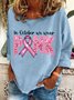 In October We Wear Pink Embroidery Breast Cancer Awareness Casual Sweatshirt