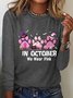 In October We Wear Pink Halloween Fur Dogs Witch Breast Cancer Awareness Casual Long Sleeve Shirt