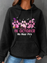 In October We Wear Pink Halloween Fur Dogs Witch Breast Cancer Awareness Simple Loose Hoodie