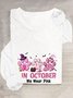 In October We Wear Pink Halloween Fur Dogs Witch Breast Cancer Awareness Casual Long Sleeve Shirt