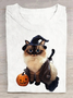 Halloween Cat Cotton T-Shirt