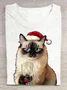 A Cat Wearing A Santa Hat And Christmas Costume And Holding A Wine Glass Cotton T-Shirt