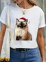 A Cat Wearing A Santa Hat And Christmas Costume And Holding A Wine Glass Cotton T-Shirt