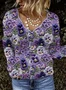 Violet Plant Flower Art V-neck Knitted Sweater