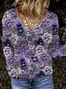 Violet Plant Flower Art V-neck Knitted Sweater