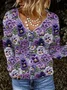 Violet Plant Flower Art V-neck Knitted Sweater