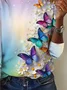 Butterfly print round neck T-shirt