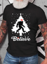 Santa Bigfoot Believe Christmas Tree Cotton T-Shirt