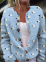 3D Printing Animal Cute Blue Lamb Print Buttoned Cardigan Sweater