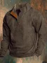 Men's Western Vintage Jacquard Herringbone Design Stand Collar Button Sweatshirt