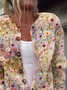 Floral Embroidery Art Print Buttoned Cardigan