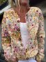 Floral Embroidery Art Print Buttoned Cardigan