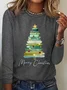 Merry Christmas Tree Print Casual Long Sleeve Shirt