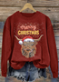 Christmas Cute Highland Cow Round Neck Sweatshirt