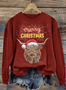 Christmas Cute Highland Cow Round Neck Sweatshirt